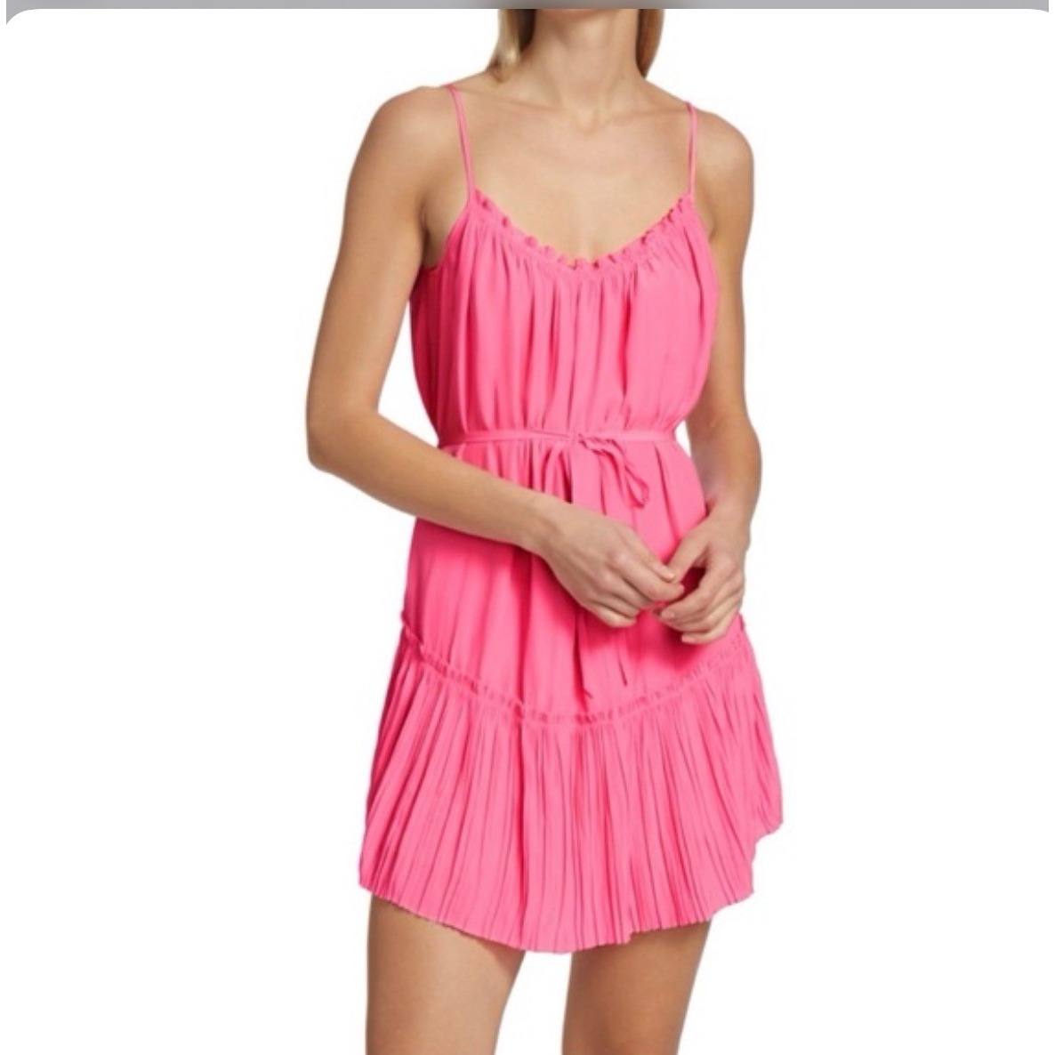 Ramy Brook Tatiana Wild Pink Wilp Pleated Mini Dress S Adjustable Strap New
